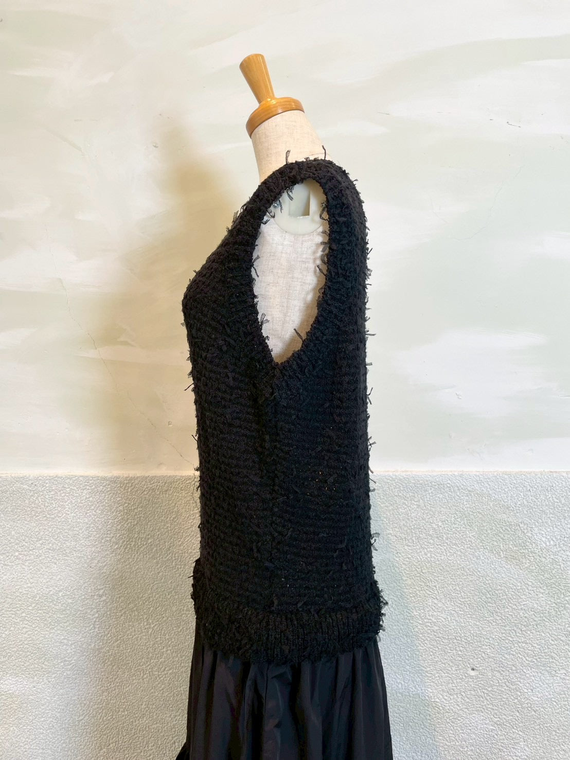 【EN'DAY】ニット×ティアード ワンピース Black×Black