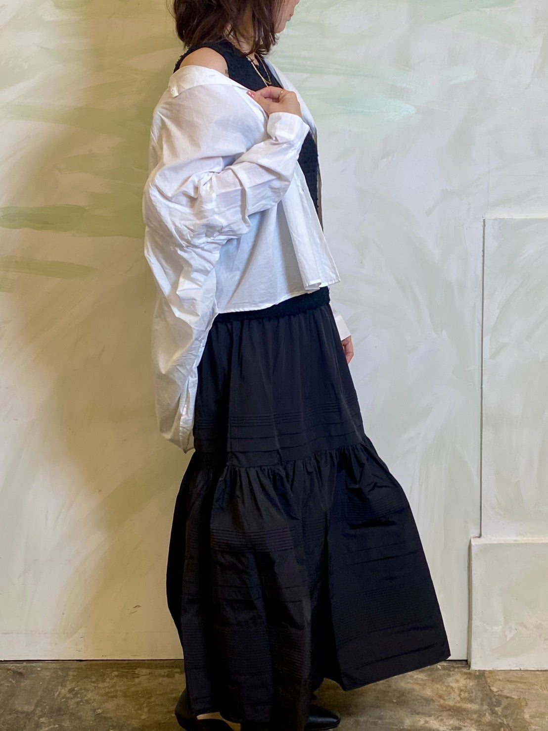 【EN'DAY】ニット×ティアード ワンピース Black×Black