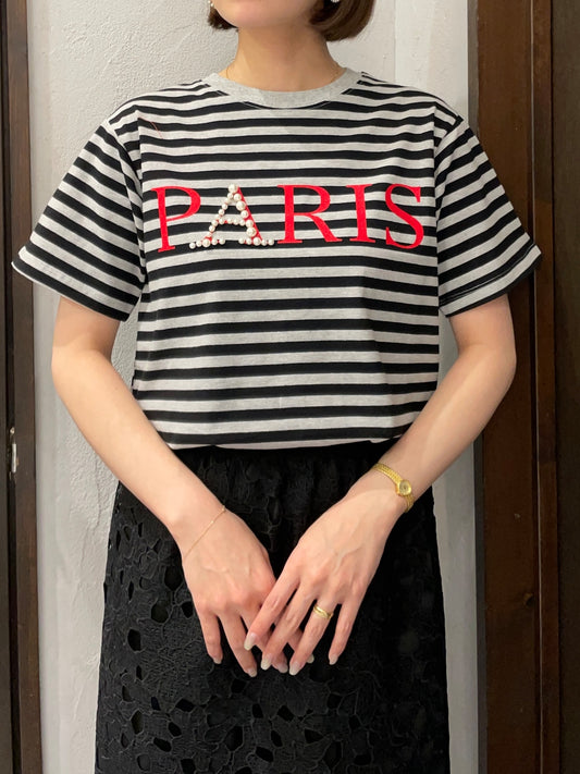 【MICALLE MICALLE】PARIS PEARL BORDER T-SHIRT