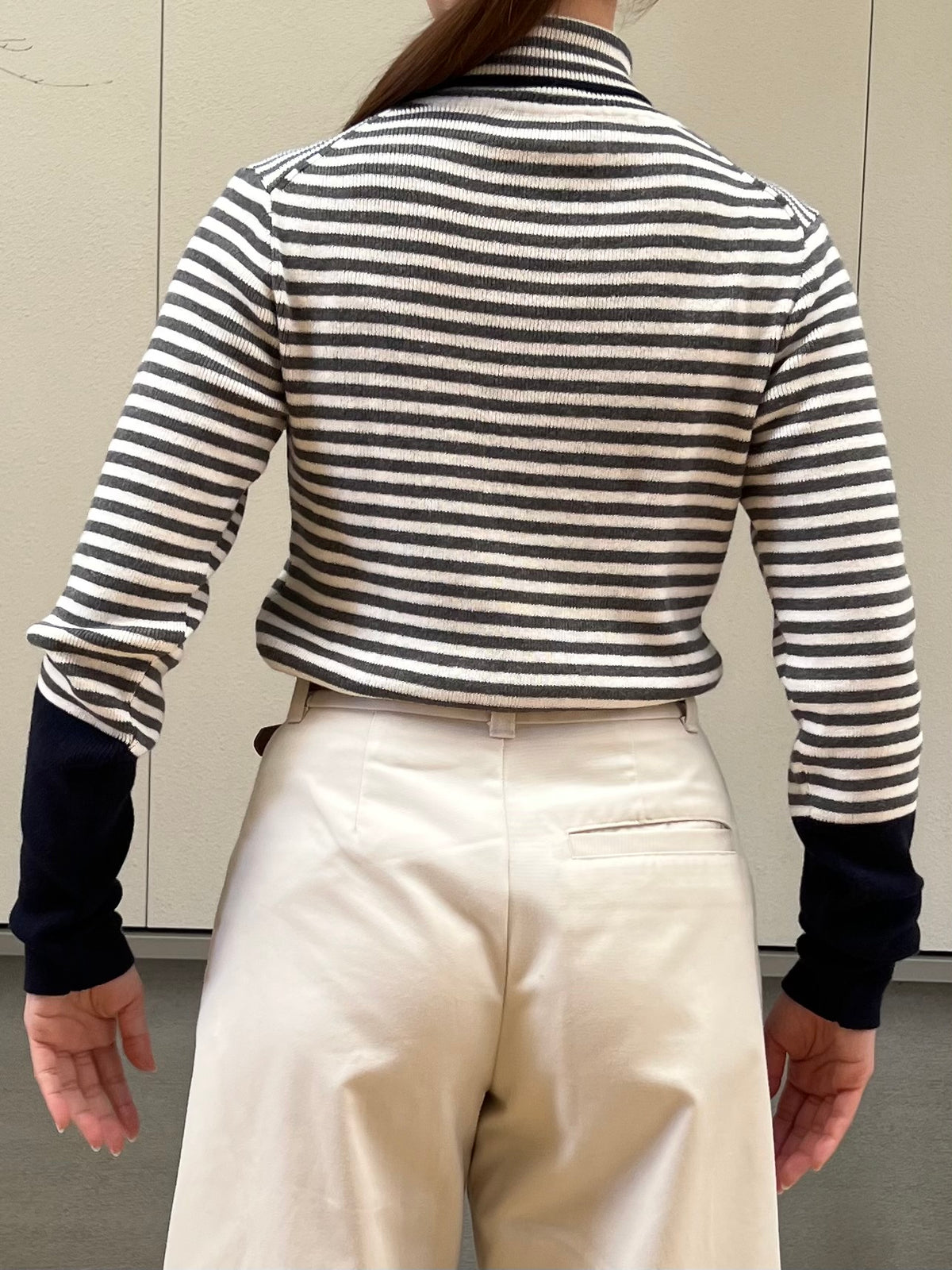 【SOSOTTO】コットンカシミア配色ボーダータートルネックプルオーバー