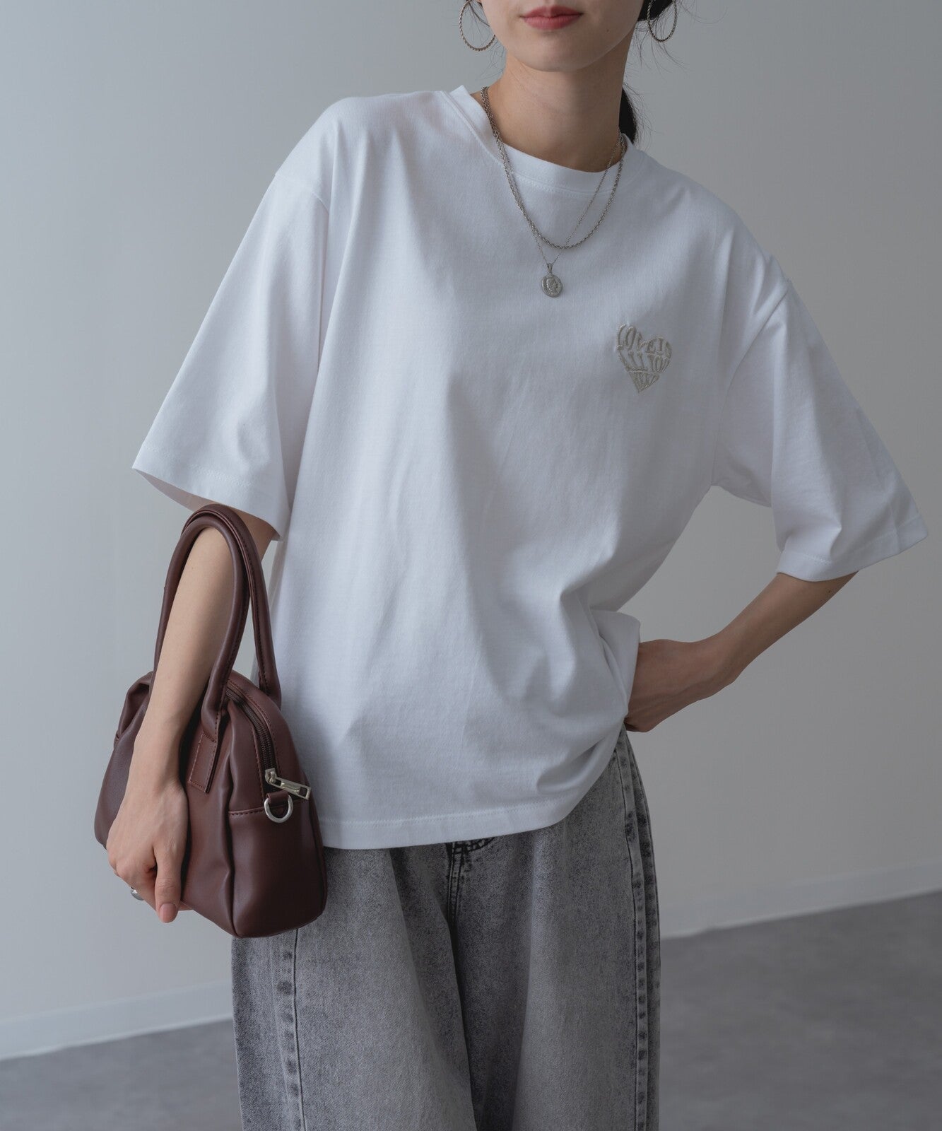 【botanical】ハート刺繍半袖Tシャツ