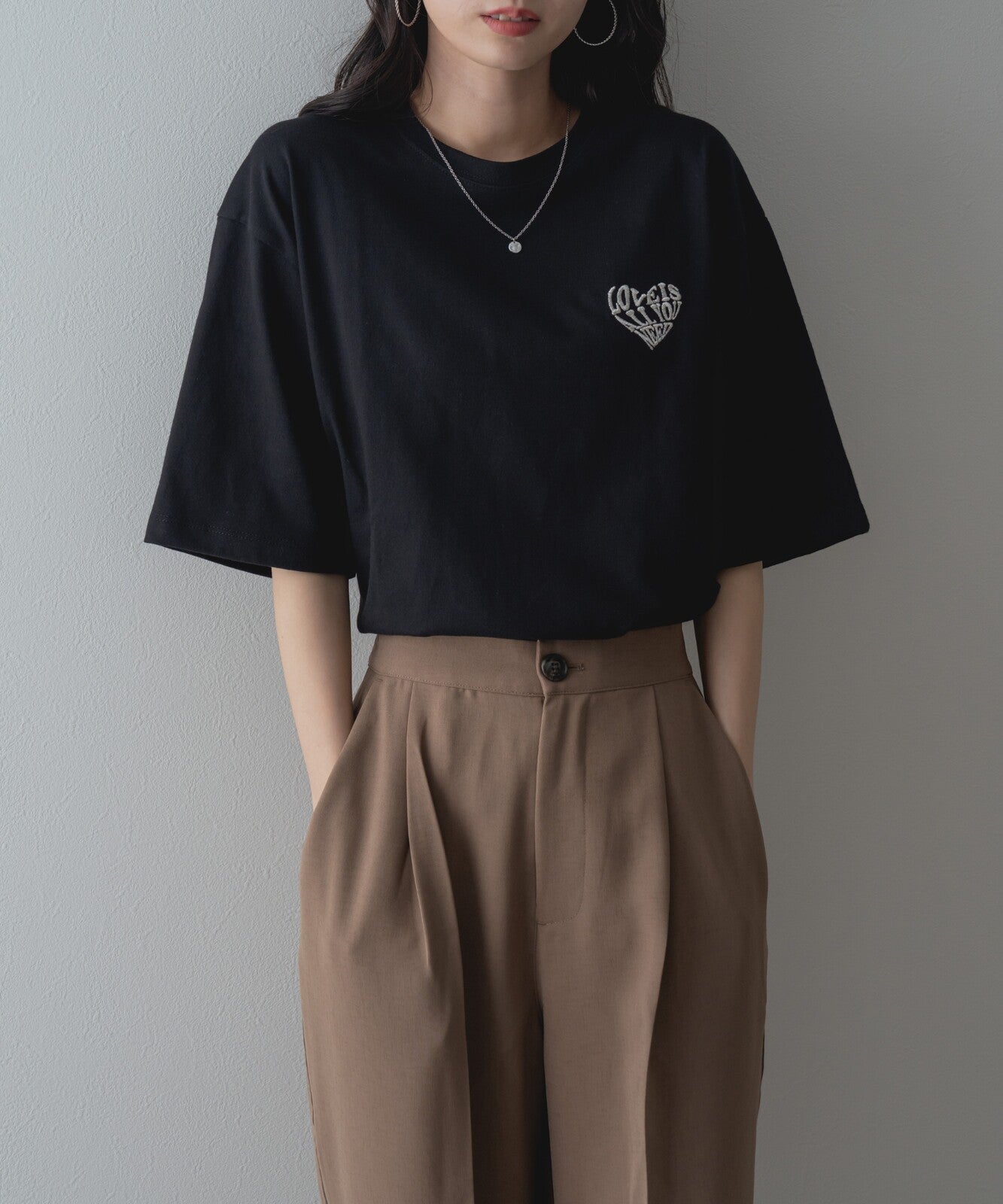 【botanical】ハート刺繍半袖Tシャツ