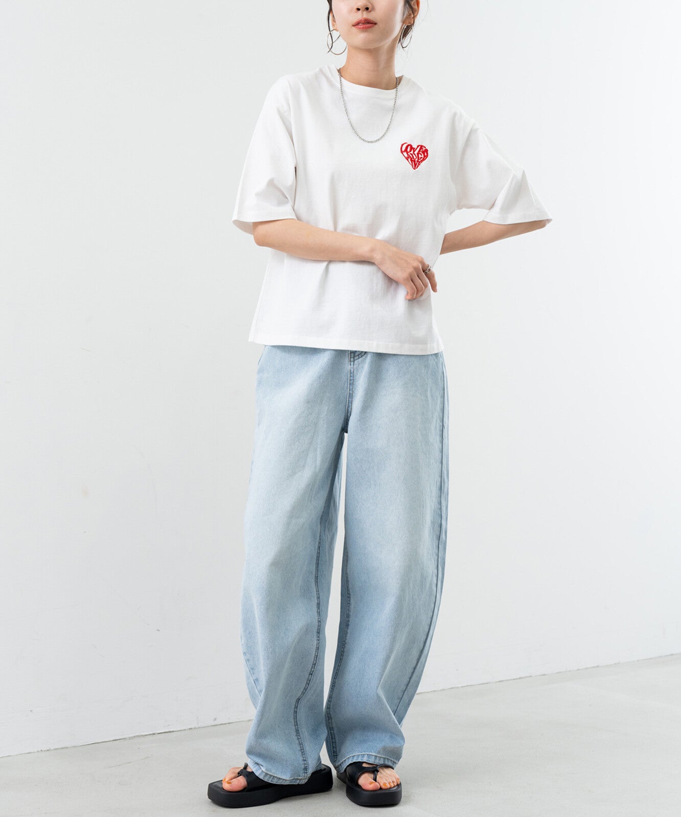 【botanical】ハート刺繍半袖Tシャツ