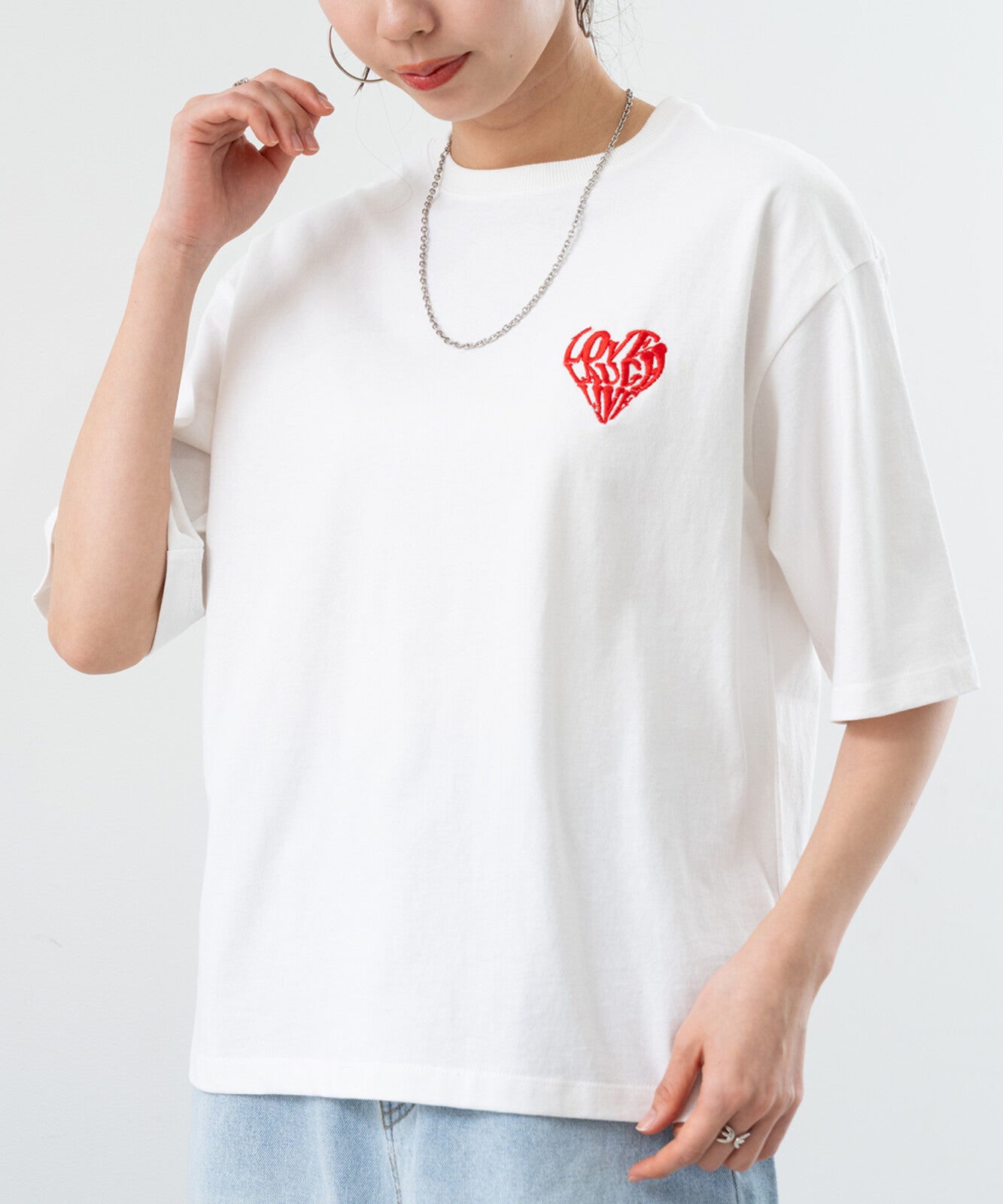 【botanical】ハート刺繍半袖Tシャツ