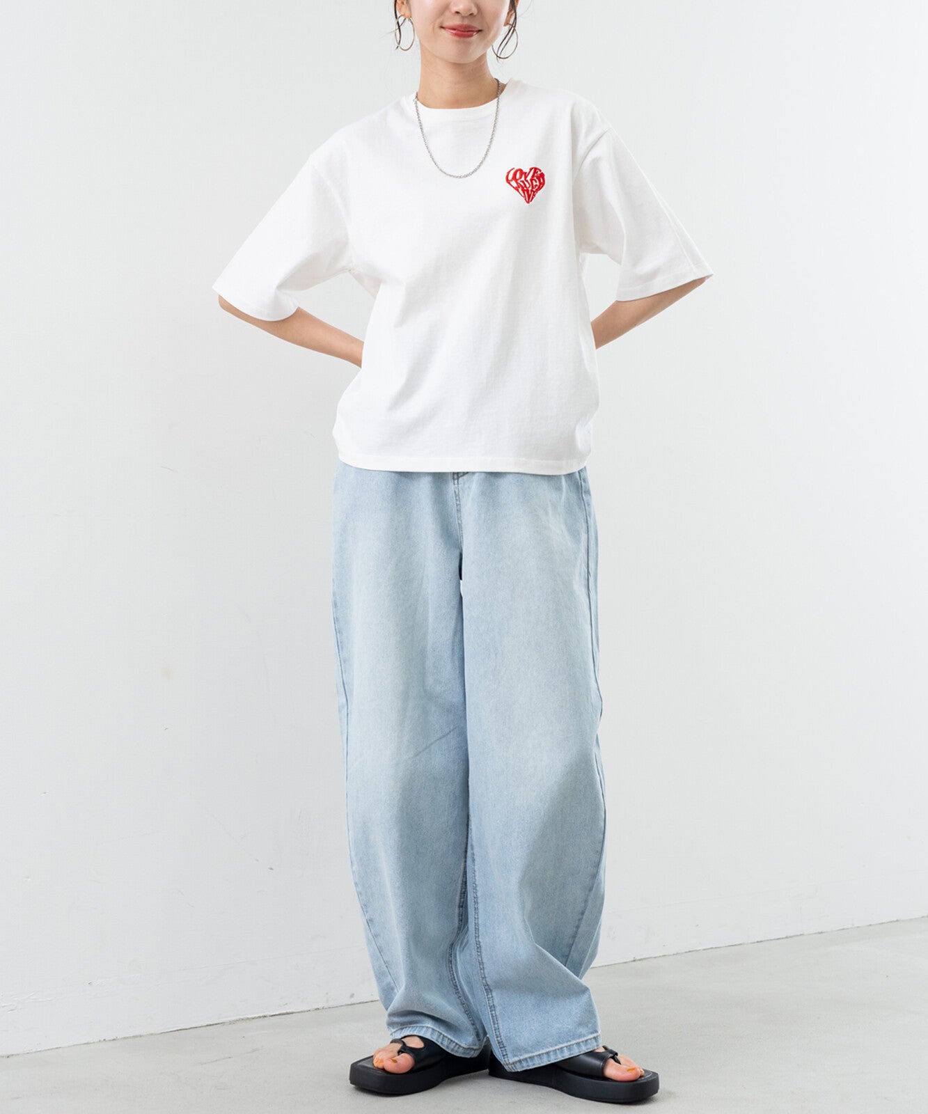 【botanical】ハート刺繍半袖Tシャツ