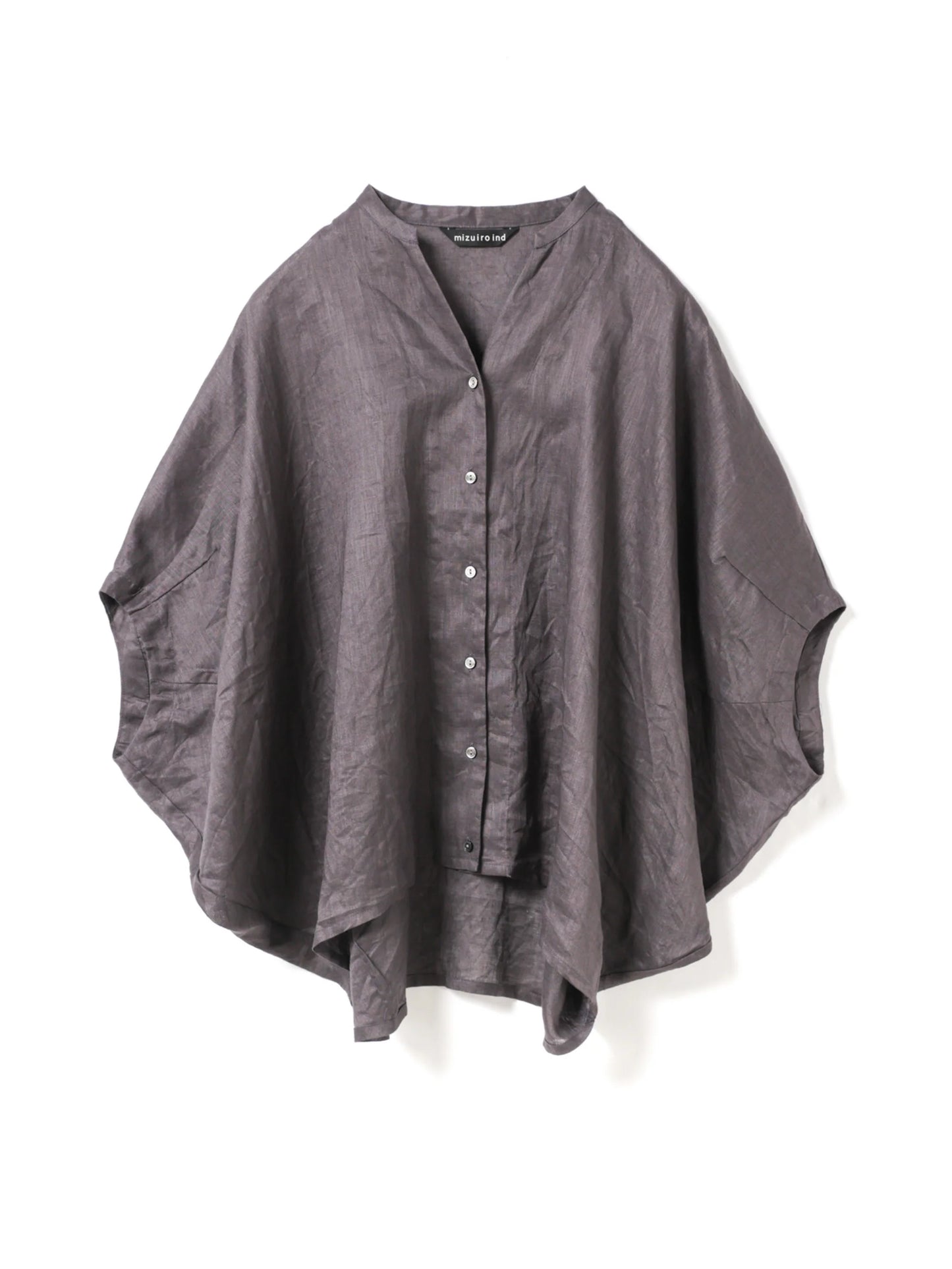 【mizuiro ind】 リネンスタンドカラーコクーンシャツ