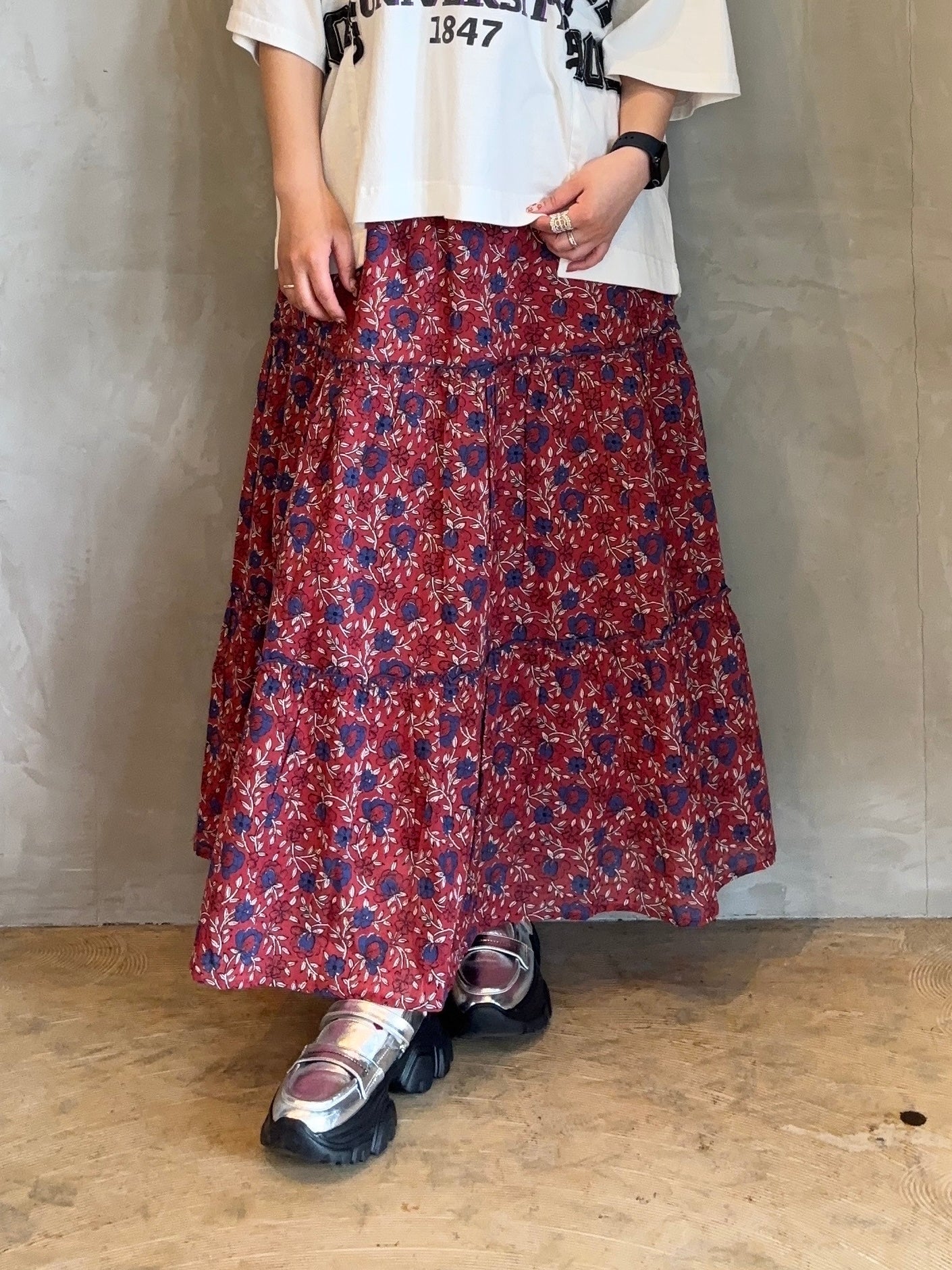 【botanical】コットンボイル花柄プリントギャザースカート