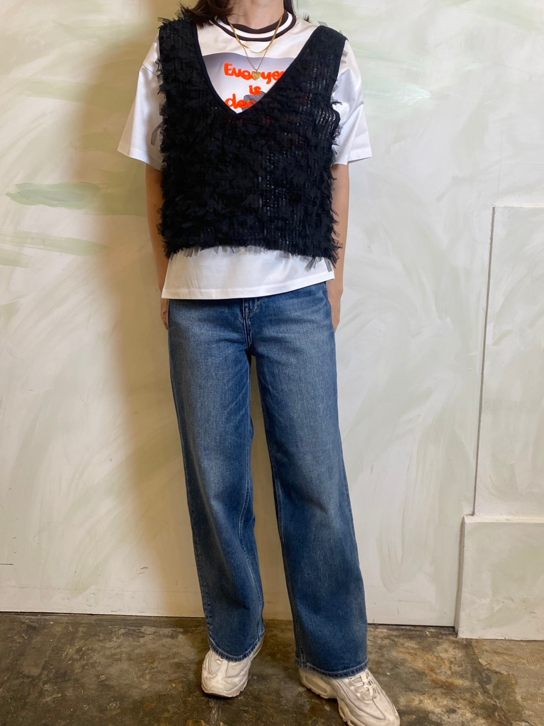 【EN'DAY】アートプリント×コード刺繍 Tシャツ
