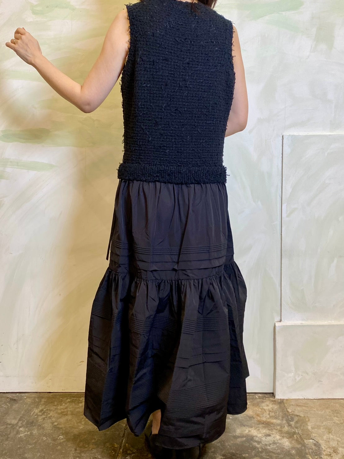 【EN'DAY】ニット×ティアード ワンピース Black×Black