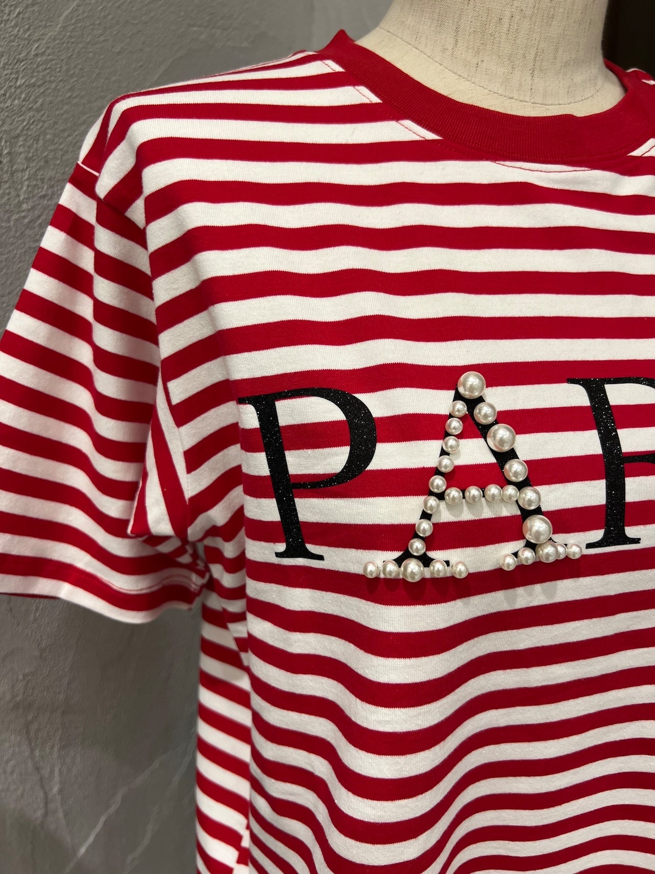 【MICALLE MICALLE】PARIS PEARL BORDER T-SHIRT