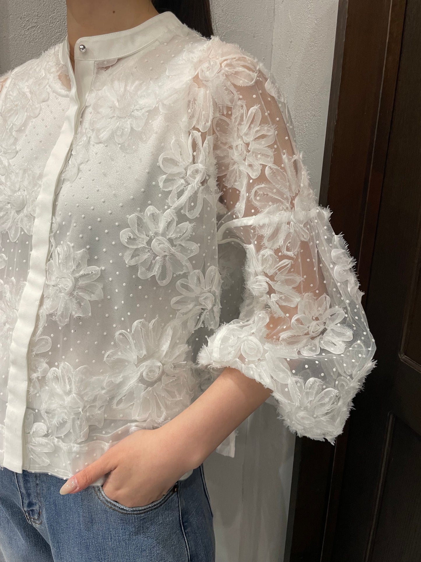 【TORAZZO DONNA】フラワードットシアーブラウス