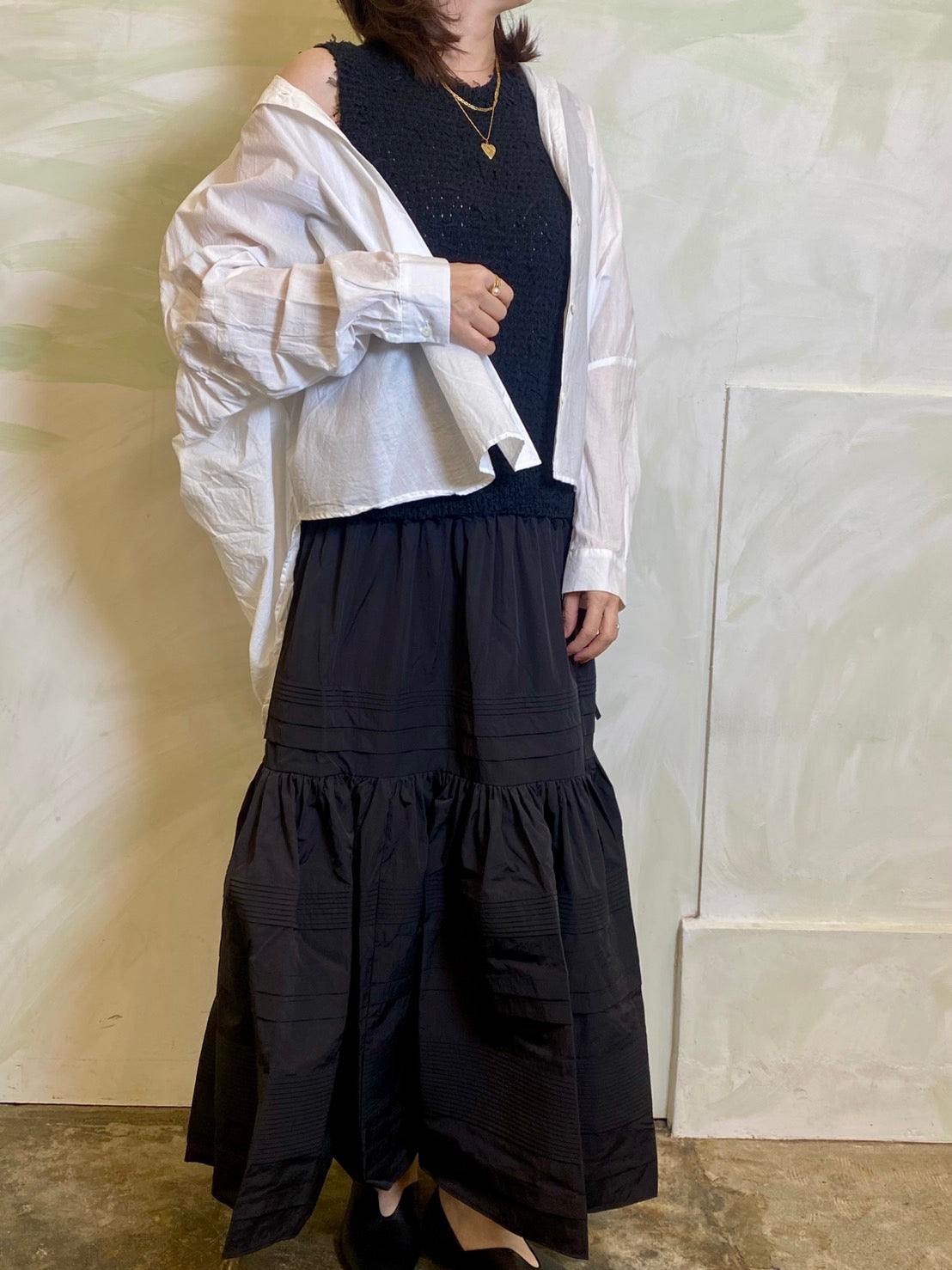 【EN'DAY】ニット×ティアード ワンピース Black×Black