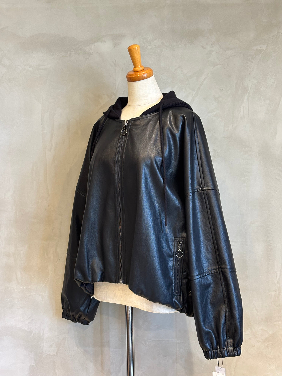 【NOUQUE】フェイクレザーフーディージャケット