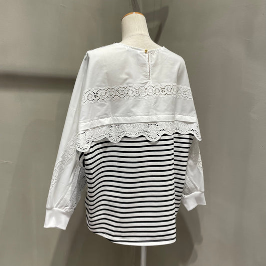 【trois】バックレースボーダーカットソー