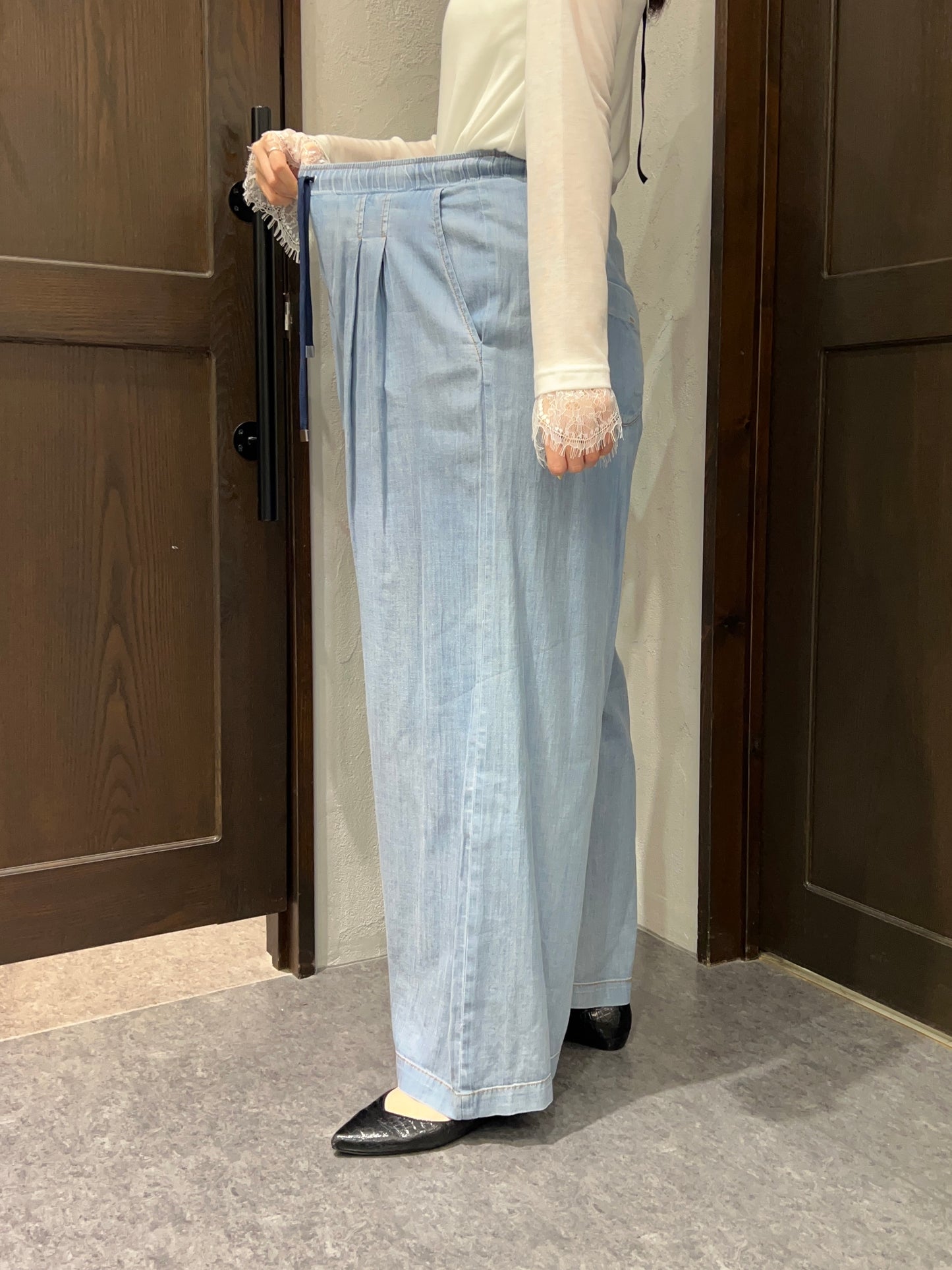 【ayane】シアーデニムタックワイドパンツ