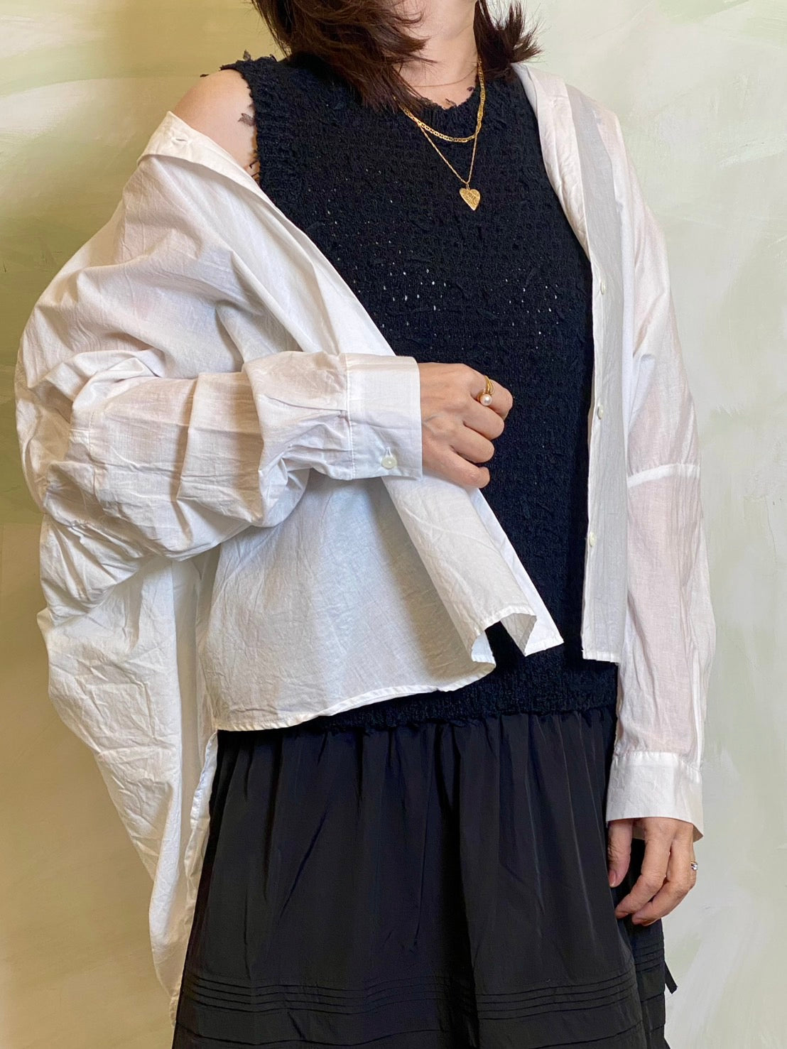 【EN'DAY】ニット×ティアード ワンピース Black×Black