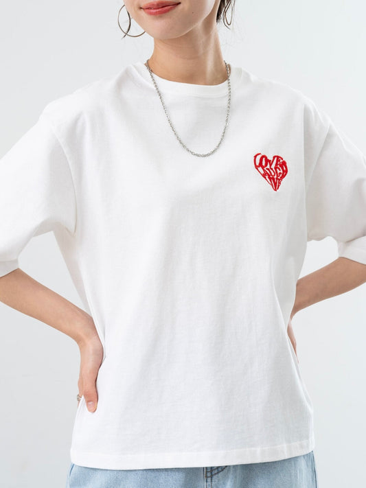 【botanical】ハート刺繍半袖Tシャツ