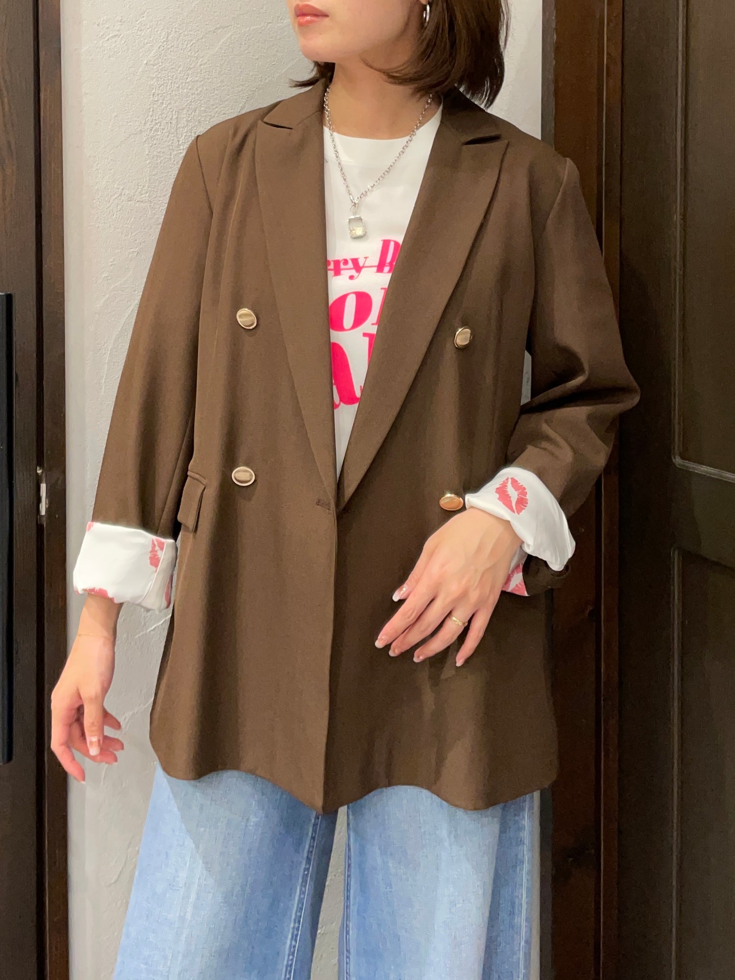 6/14まで【DOS DIOSAS】裏地プリントテーラードジャケット