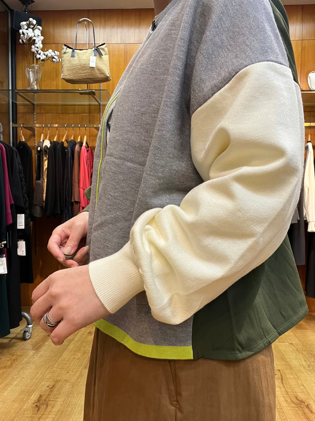 【C'EST MOIJU】カラーブロック切り替えカーディガン