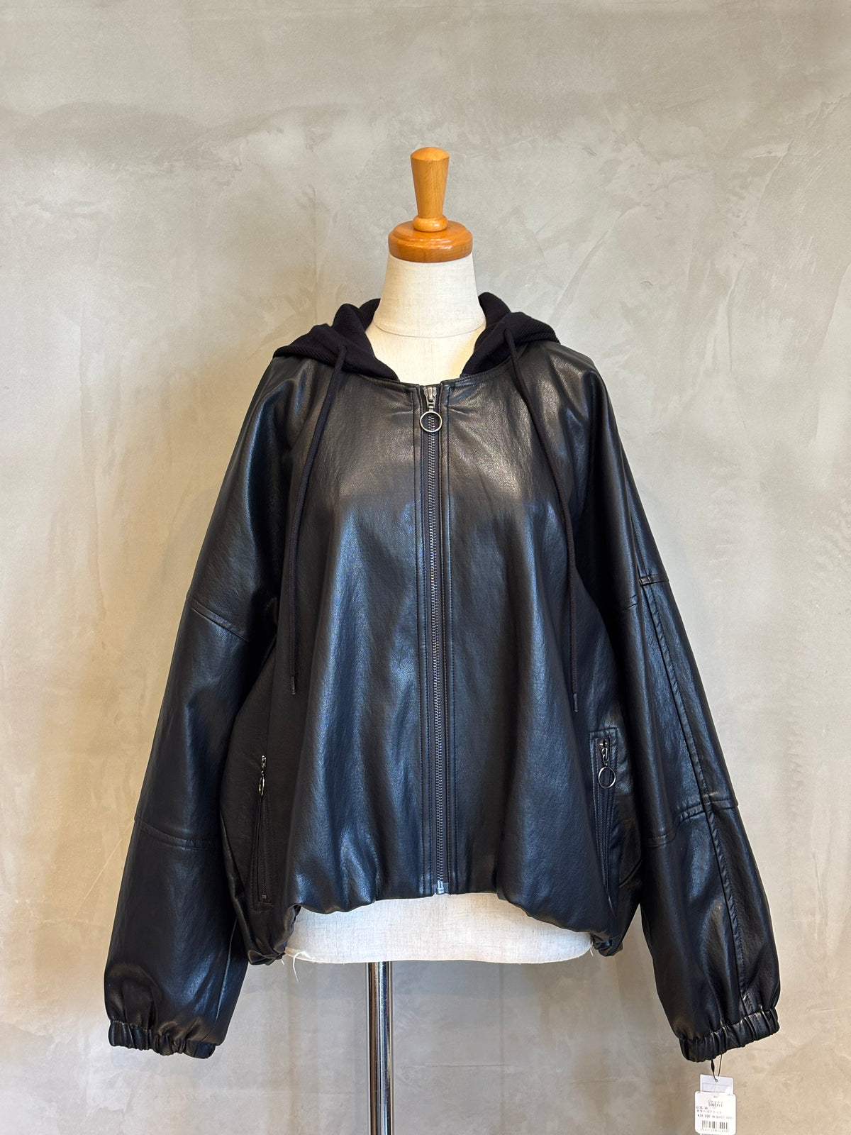 【NOUQUE】フェイクレザーフーディージャケット