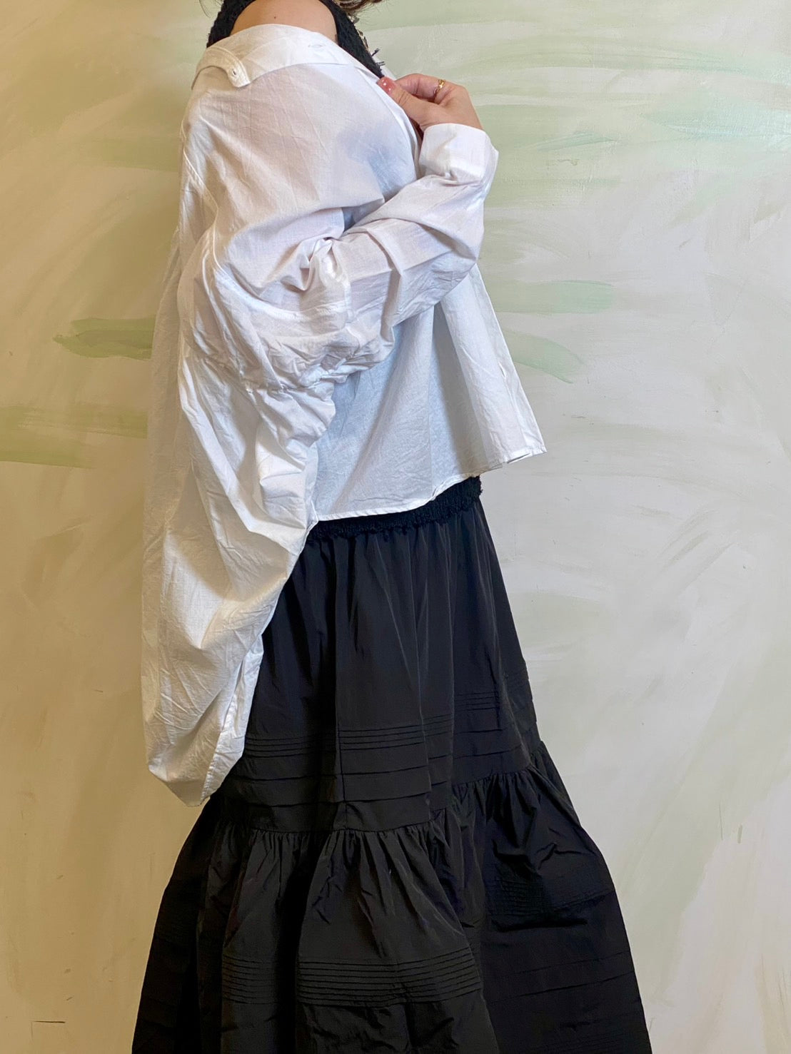 【EN'DAY】ニット×ティアード ワンピース Black×Black