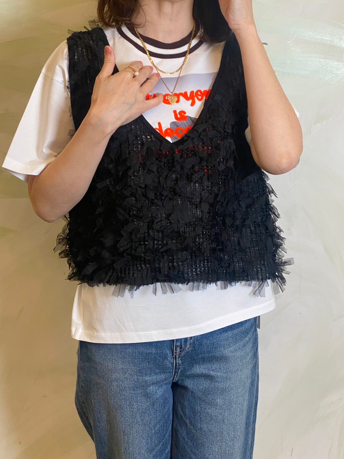 【EN'DAY】アートプリント×コード刺繍 Tシャツ