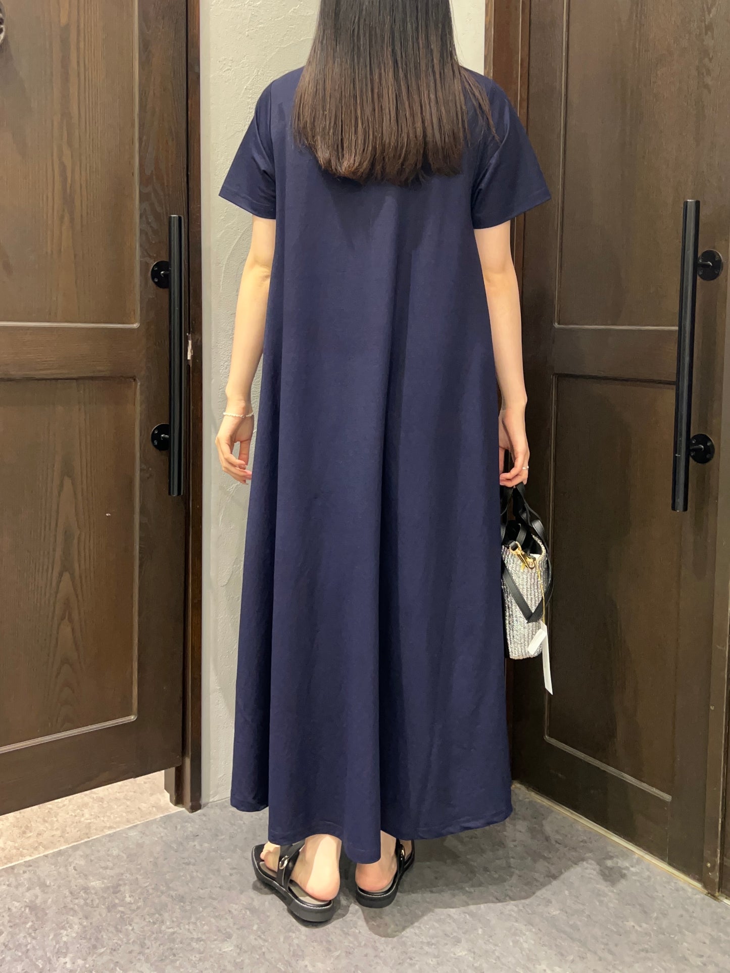 【botanical】接触冷感レーヨンナイロンラインフレアワンピース