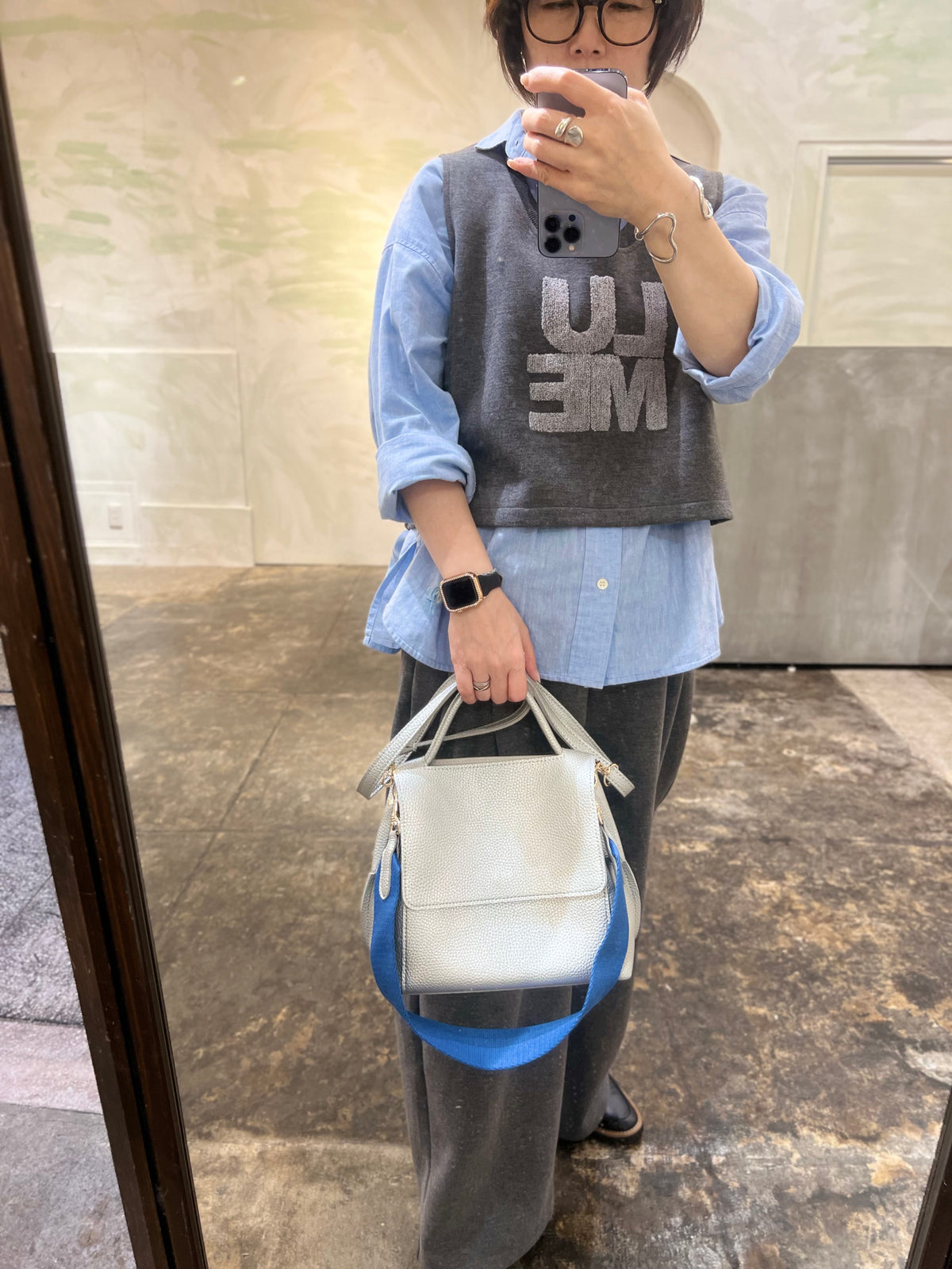 【PAKU】配色ストラップ付バッグ小
