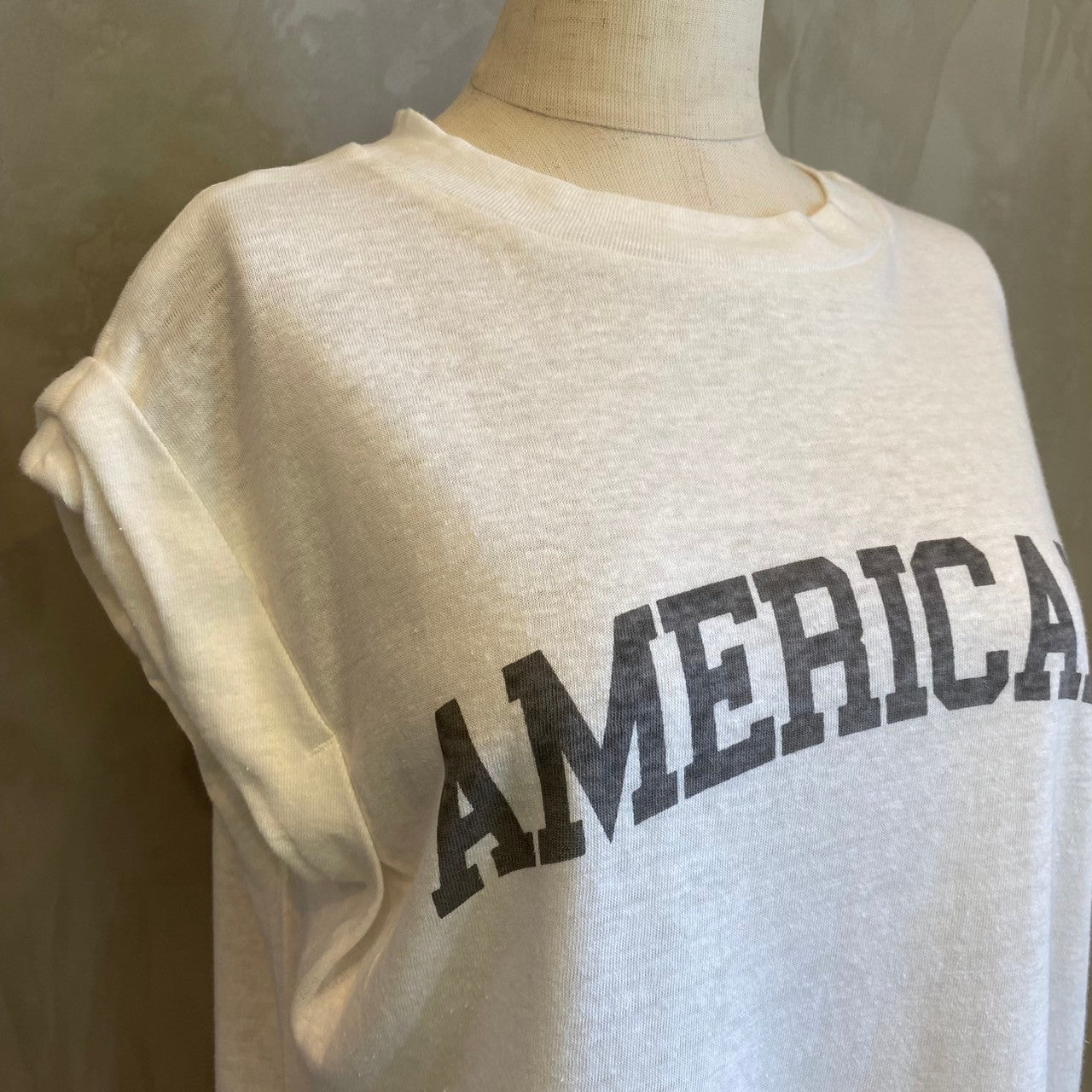 【AMERICANA】コットンリネンスラブフレンチロゴカットソー