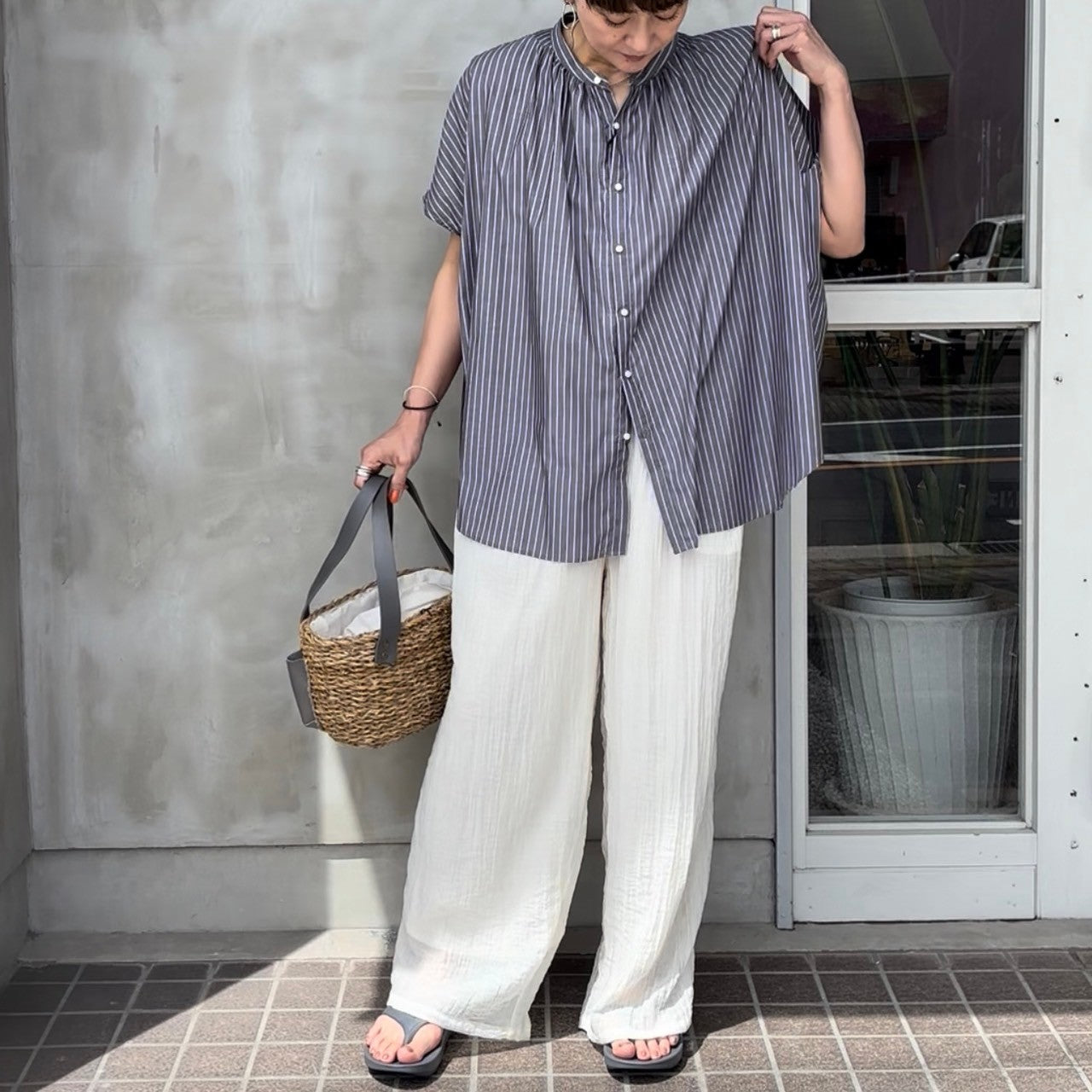 【MANON】ストライプフレンチスリーブビッグアミカルシャツ