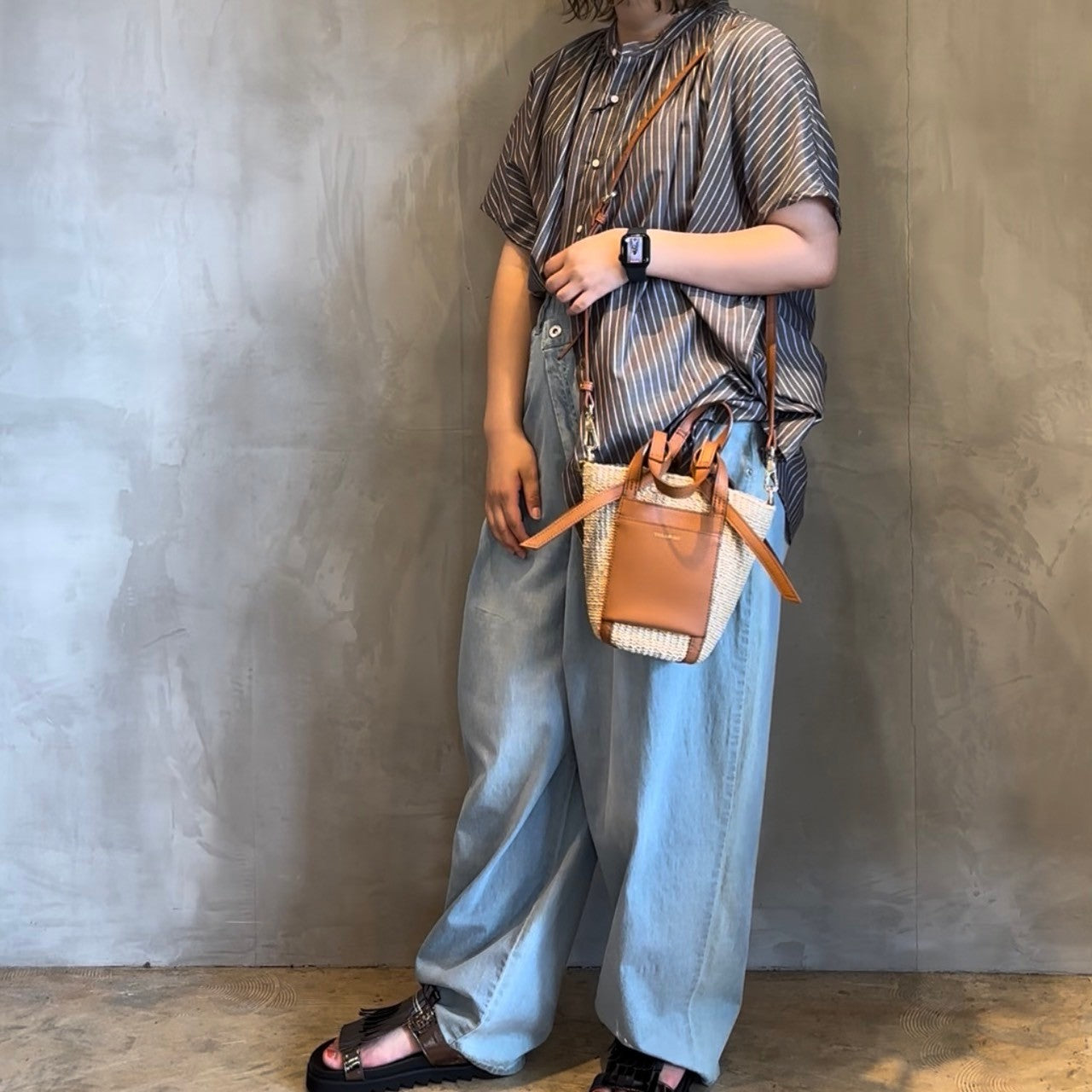 【MANON】ストライプフレンチスリーブビッグアミカルシャツ