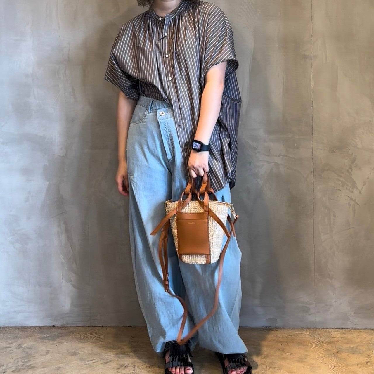 【MANON】ストライプフレンチスリーブビッグアミカルシャツ