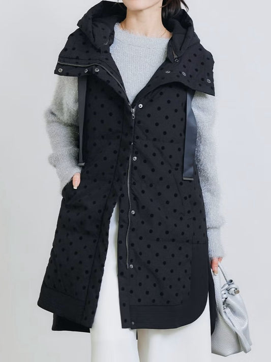 【PICCIN】ダンボール切替フロッキードットロングダウンベスト