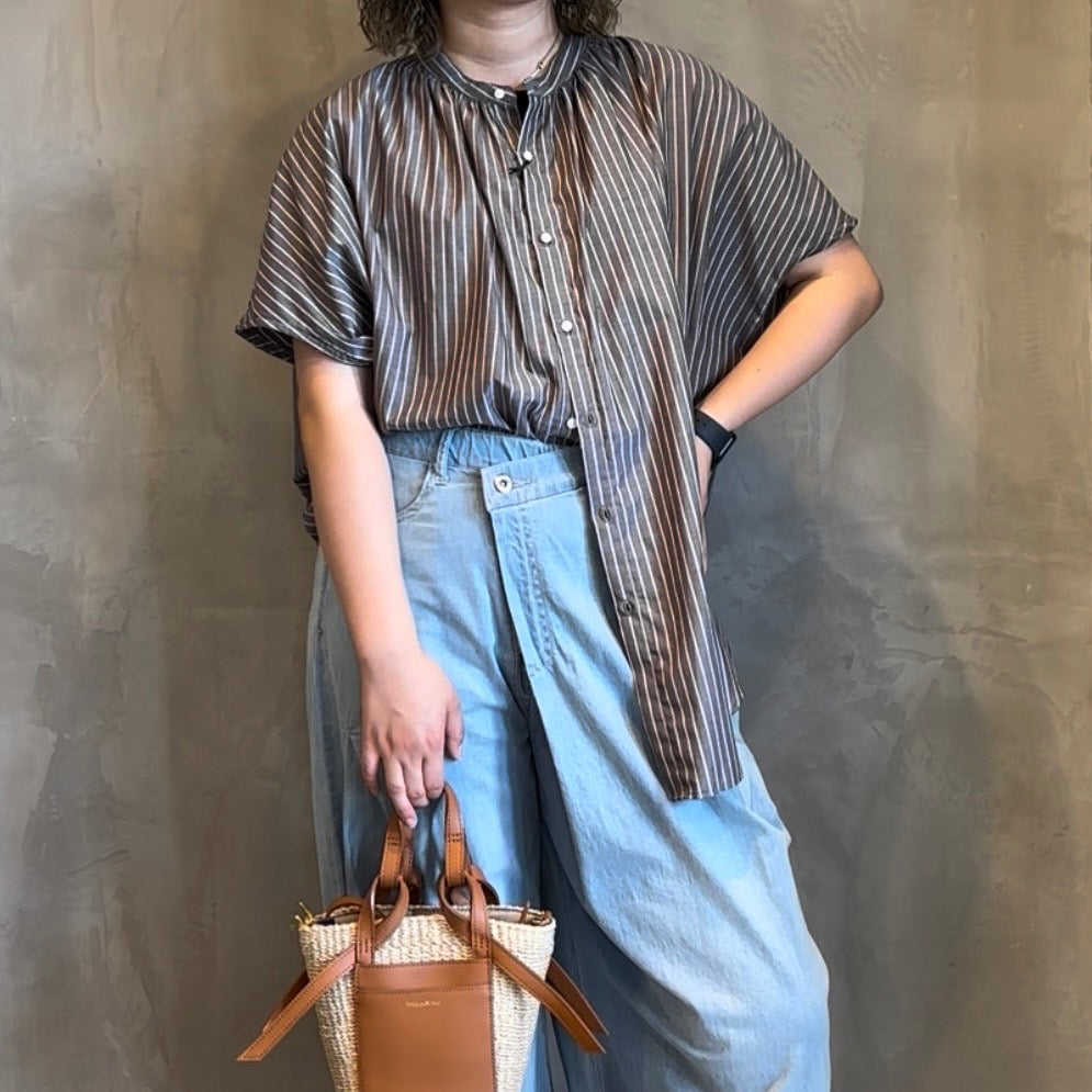 【MANON】ストライプフレンチスリーブビッグアミカルシャツ