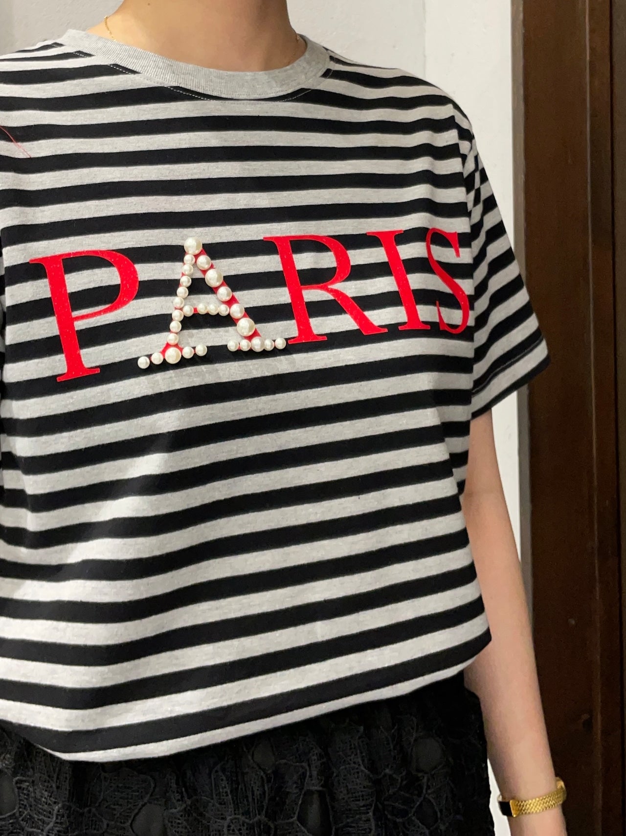 【MICALLE MICALLE】PARIS PEARL BORDER T-SHIRT