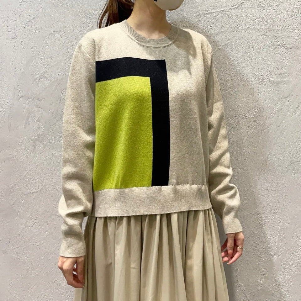 Pauline Bleu/配色パネルニットコンビワンピース