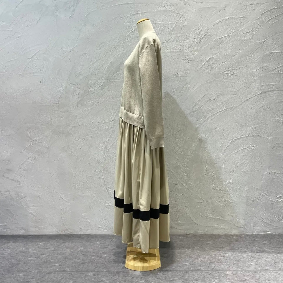 Pauline Bleu/配色パネルニットコンビワンピース