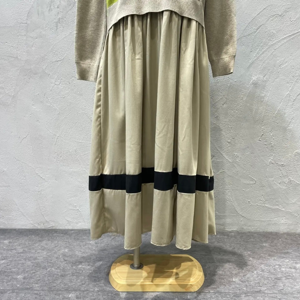 Pauline Bleu/配色パネルニットコンビワンピース