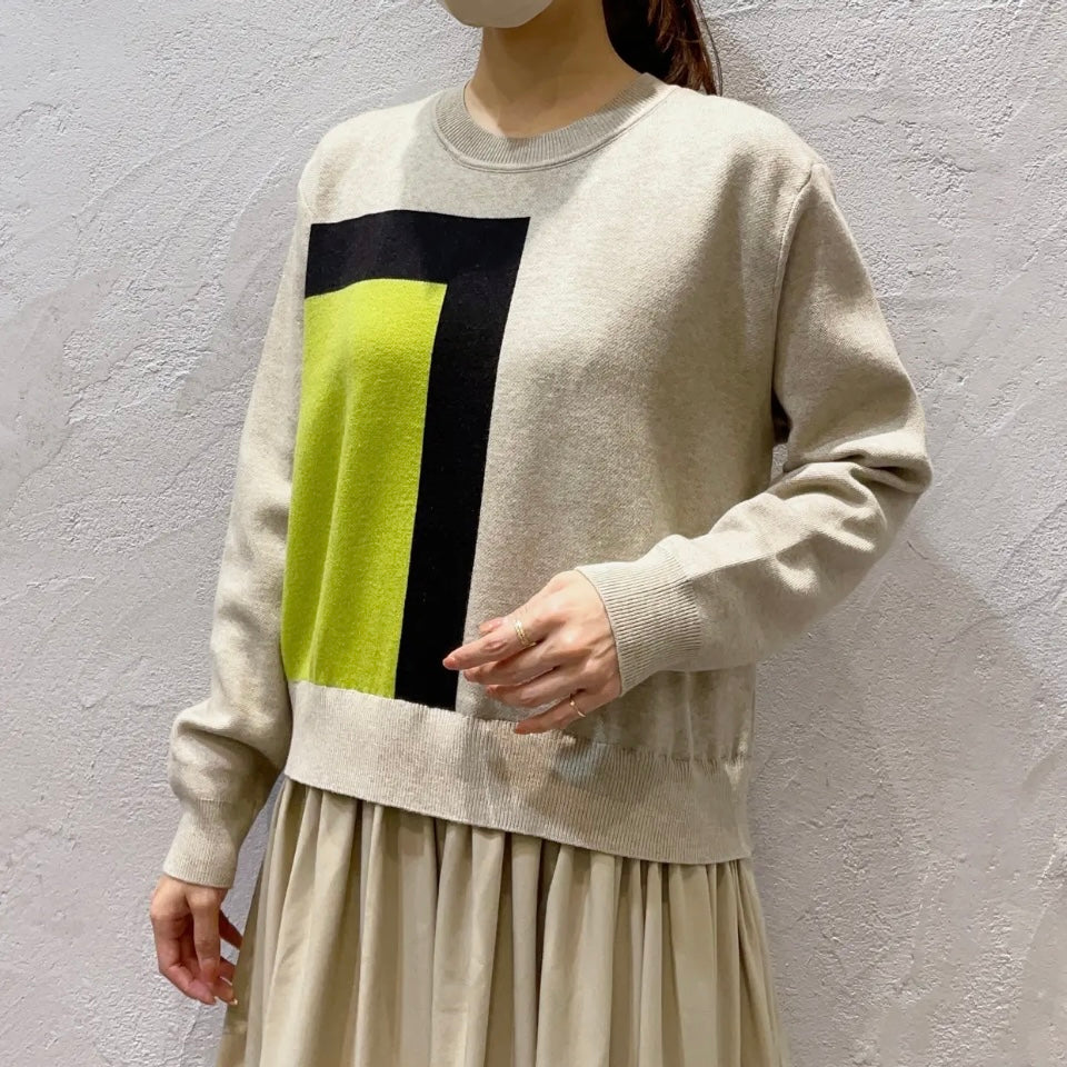Pauline Bleu/配色パネルニットコンビワンピース