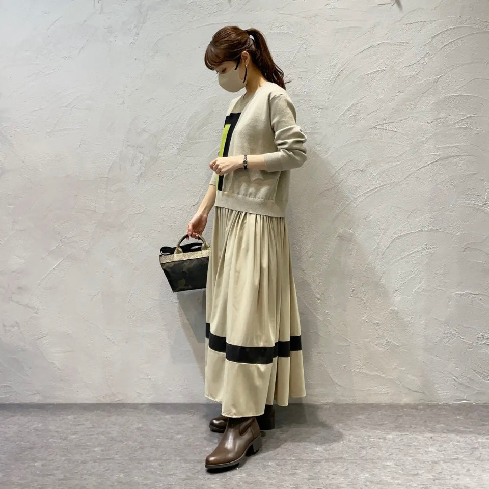 Pauline Bleu/配色パネルニットコンビワンピース